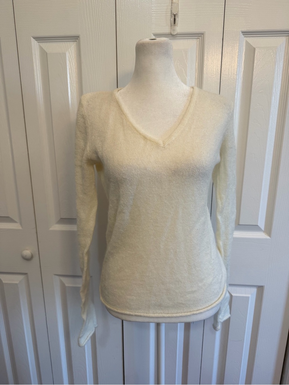 Brandy Melville Mohair Wool Blend V-Neck Sweater White